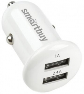 Автомобильное зарядное устройство SmartBuy TURBO  2.4А+1 А, белое,  2 USB (SBP-2025)